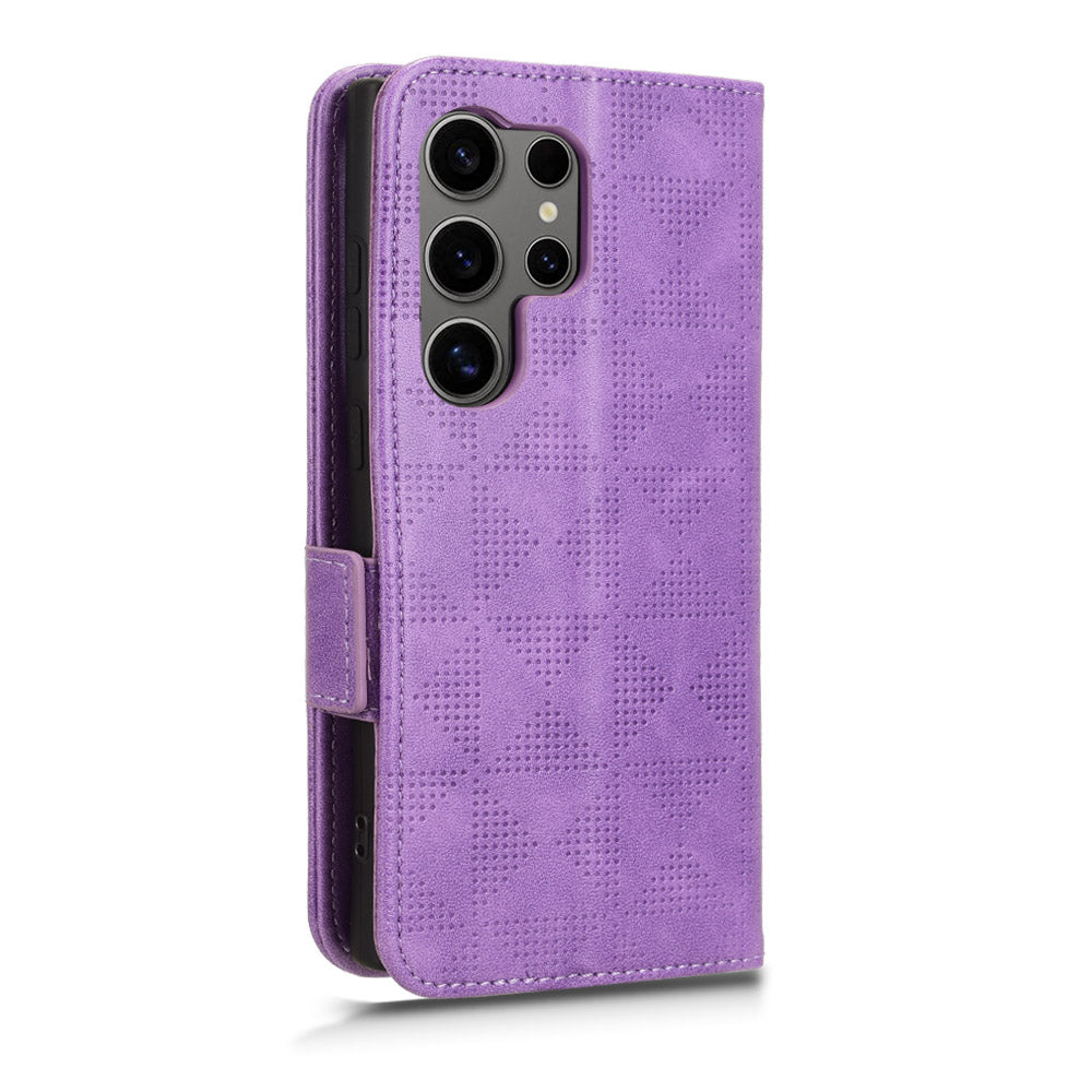 For Samsung Galaxy S24 Ultra Case Imprinted Triangle Leather Wallet Shockproof Cover with Stand - Purple For Samsung Galaxy S24 Ultra Case Imprinted Triangle Leather Wallet Shockproof Cover with Stand - Purple